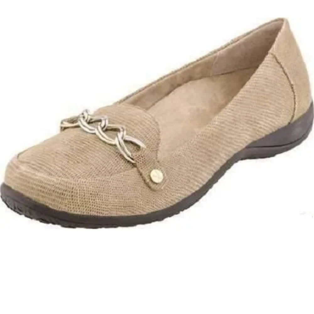 Vionic Beige Loafers with Silver Chain Accent